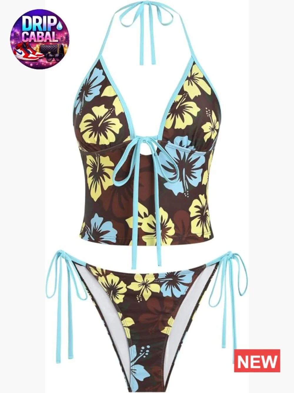 Tummy Control High Cut String Bottom Tankini Set with Removable Pads